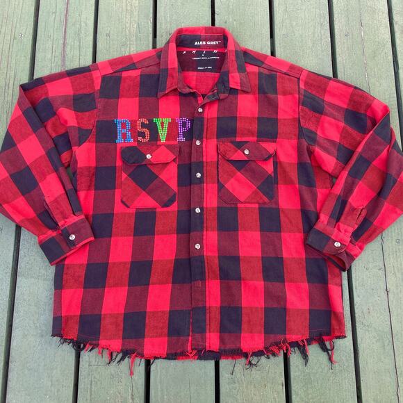 RSVP Gallery x Ales Grey Crystal Bejeweled Button Up Shirt Top sz L Large Men's - Picture 1 of 6